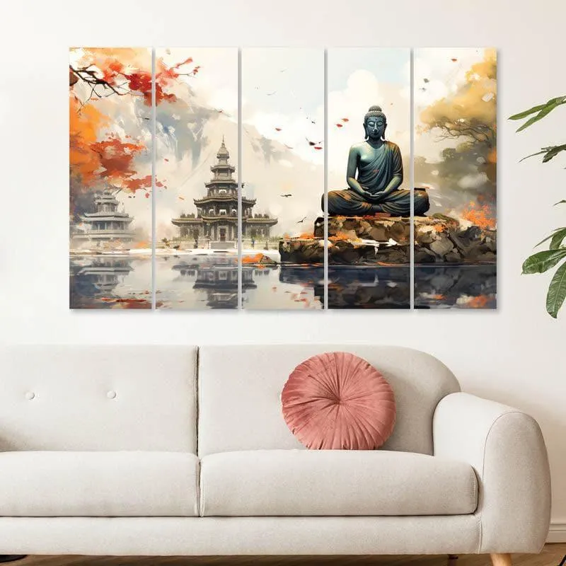 Benevolent Buddha Canvas Wall Art - Set Of Five media 1