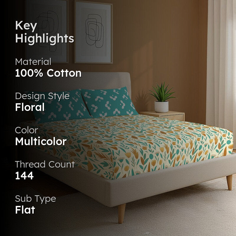 Floral Whimsy Floral Cotton Bedsheets (Multicolor) - 144 TC media 2