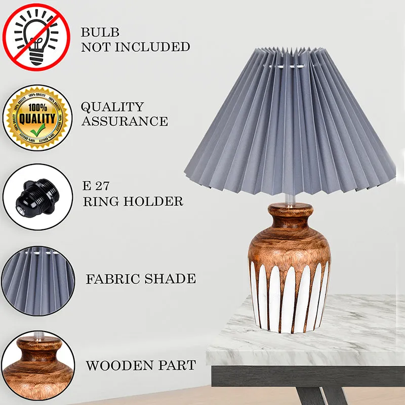 French Pleat Urn Wooden Table Lamp - Grey,Brown,White media 4