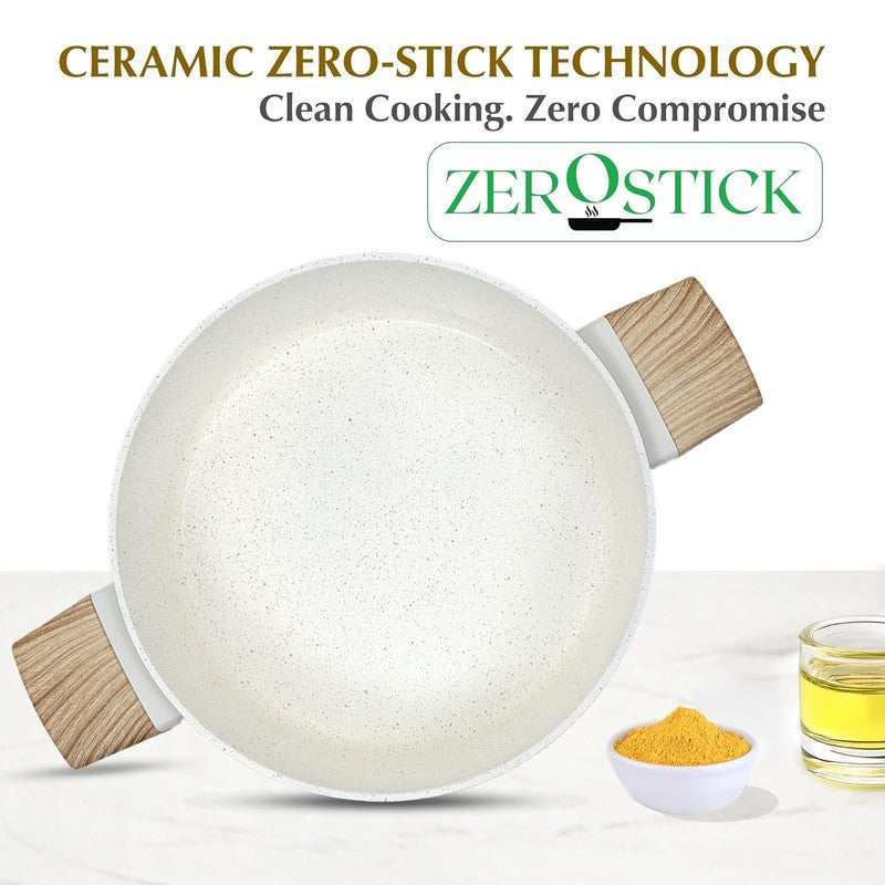 Solara Brewora Ceramic Round Kadhai With Lid (White & Brown) - 2200 mL media 3