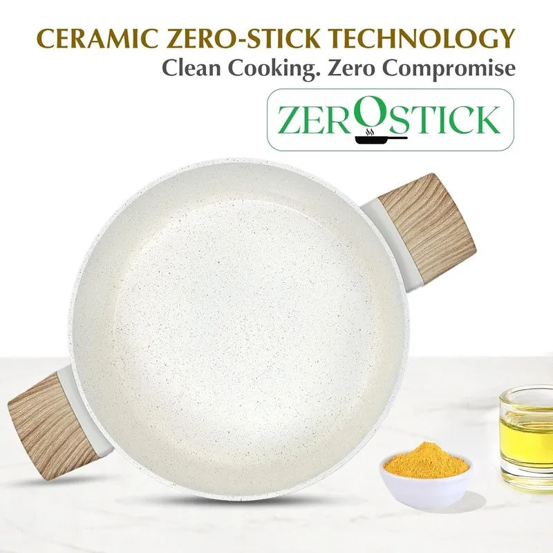 Solara Brewora Ceramic Round Kadhai With Lid (White & Brown) - 2200 mL media 3