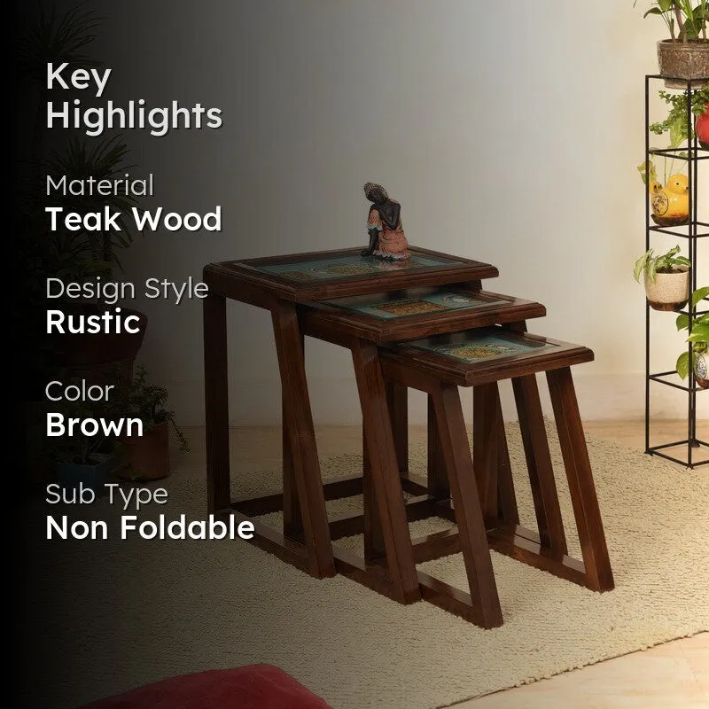 Honey Teak Wood Nesting Stools - Set of Three media 2