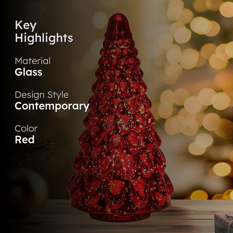 Vibrant Pine Xmas Tree Glass Table Lamp - Red media 2