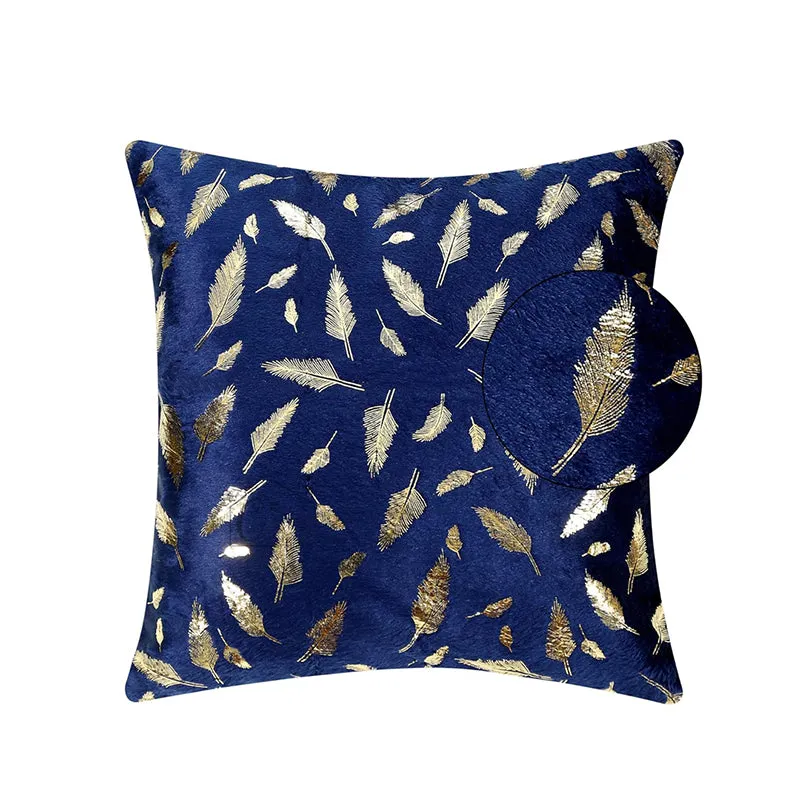 Golden Frond Velvet Cushion Cover (Blue) - Set Of Five media 5