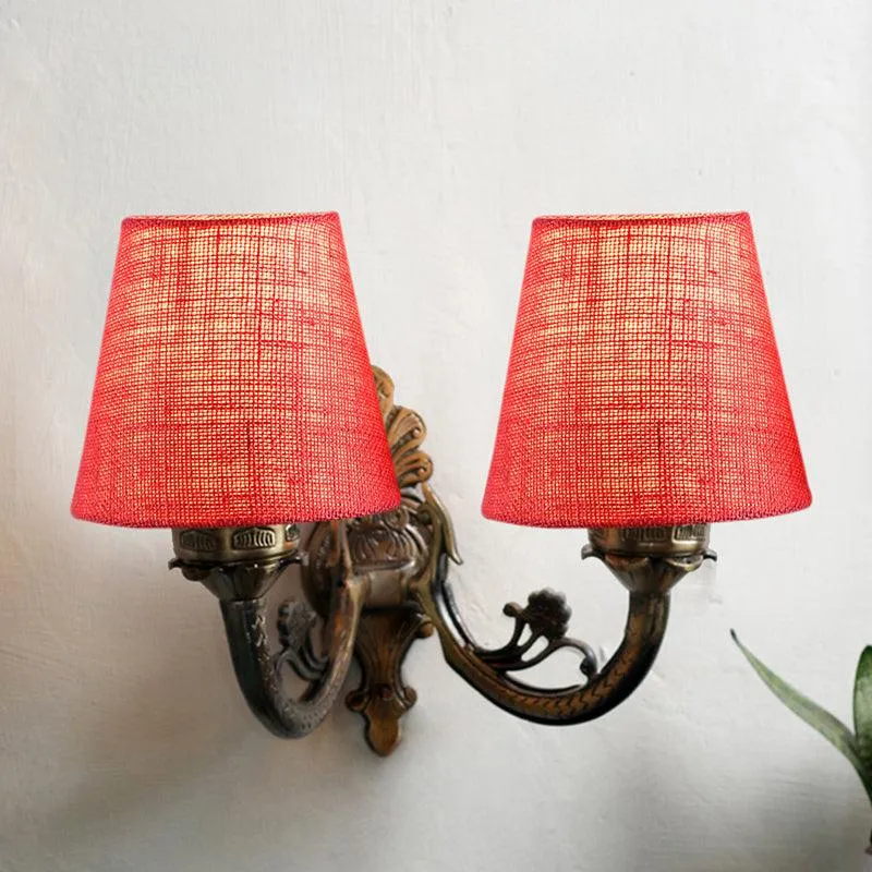 Vintage Duo Fabric & Metal Wall Lamp - Red media 1