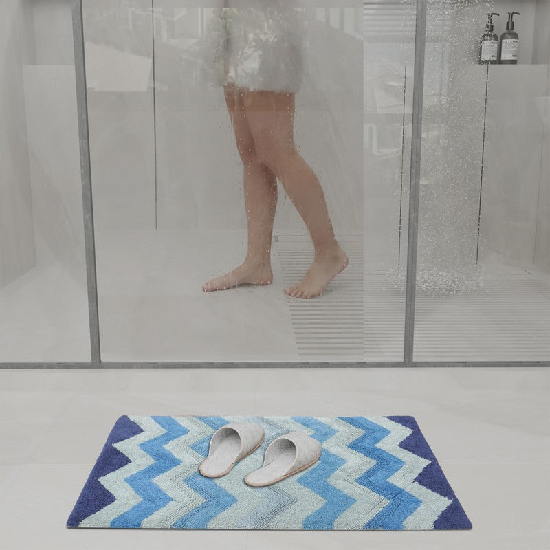 Steplyn Chevron Cotton Bath Mat - Blue media 4