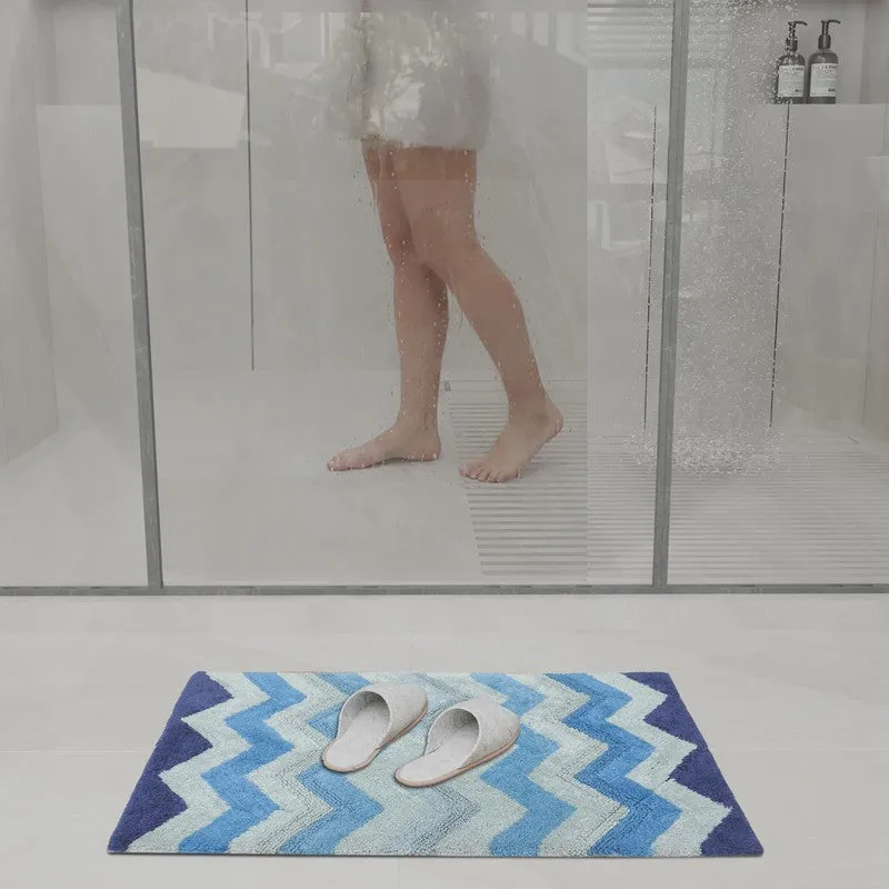Steplyn Chevron Cotton Bath Mat - Blue media 4