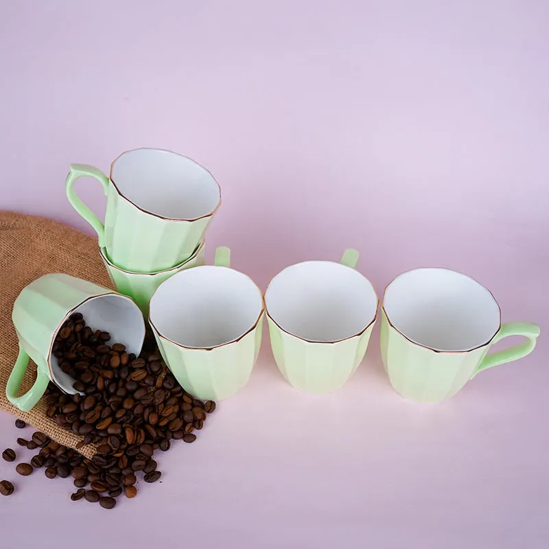 Ereva Porcelain Tea Cup (200 mL Each)/Green)-  Set of Six - 3