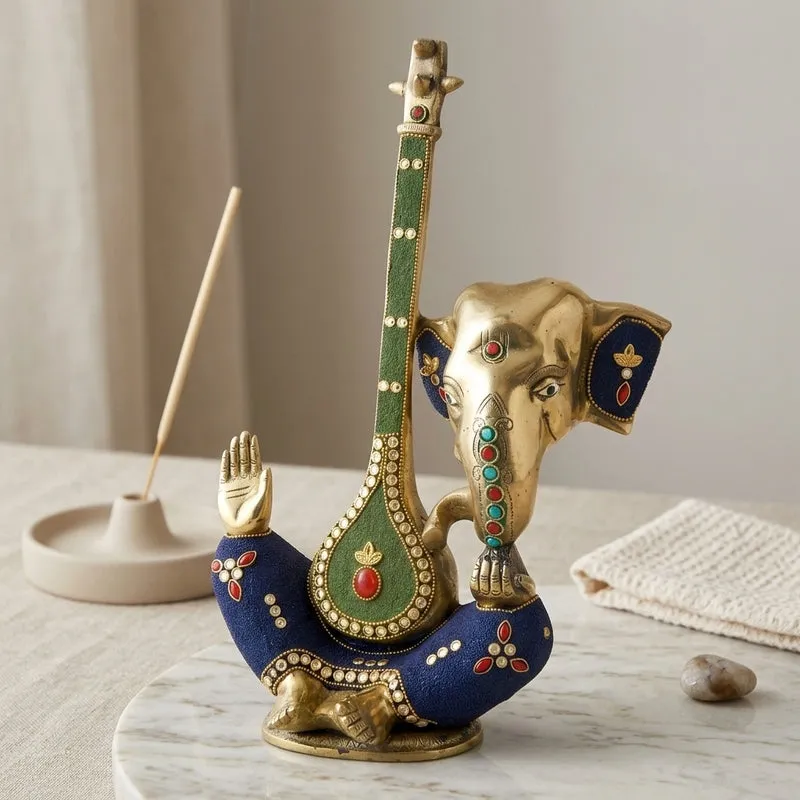 Ganesha With Veena Brass Idol media 1