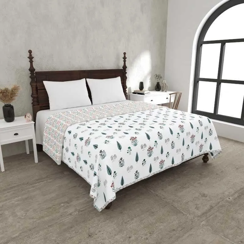 Devyanshi Floral Printed White & Green Cotton Dohar media 1