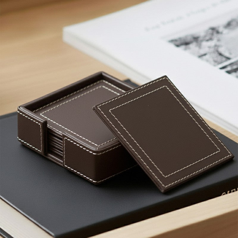 AarviDecor ContourEdge Faux Leather Coaster - Seven Piece Set media 3