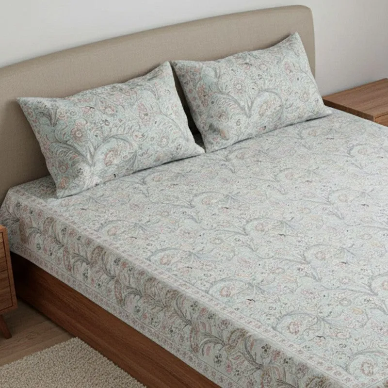 Samuna Floral Cotton Bedsheet (Light Blue) - 144 TC media 3