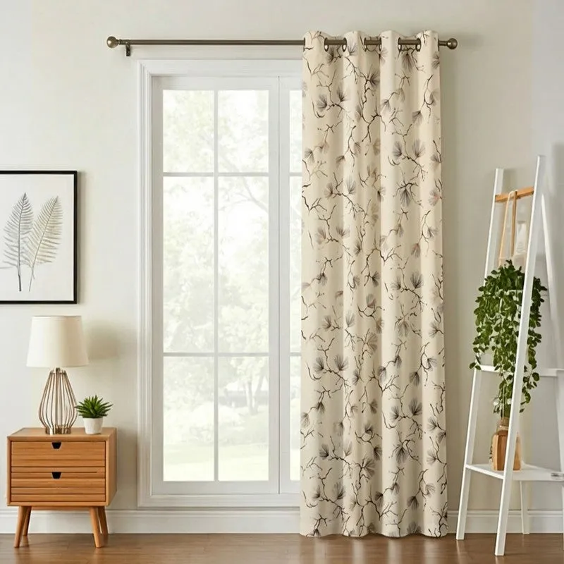 Soft Edge Flow Printed Velvet Curtain - Ivory,Gold media 1