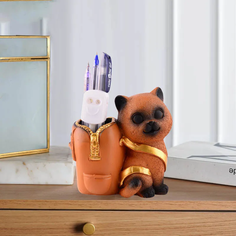 Meow & Mark Painted Polyresin Pen Stand - Brown media 1