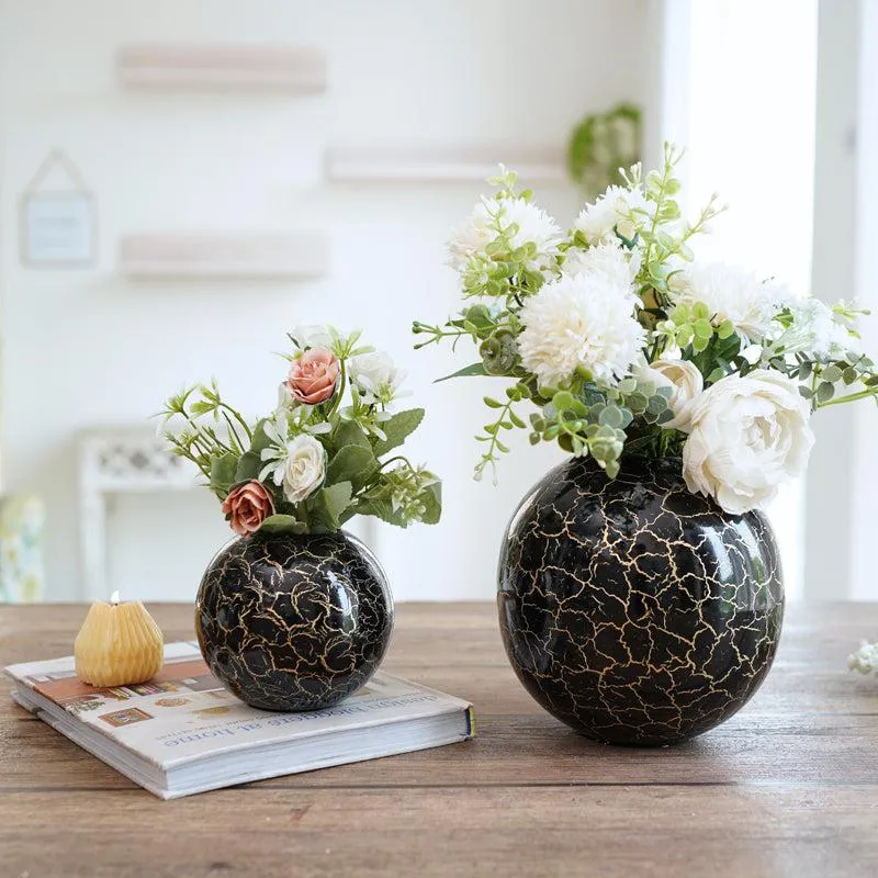 Manva Crackled Ball Vase (Black) - Set Of Two media 1