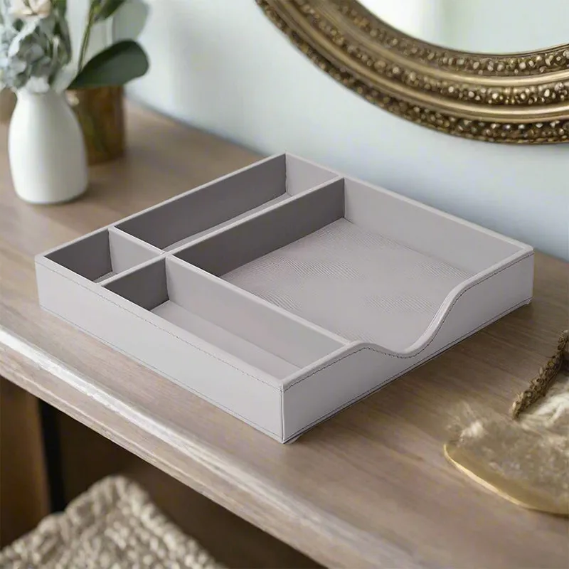 Veltrix Cube Faux Leather Desk Organiser - Grey media 1