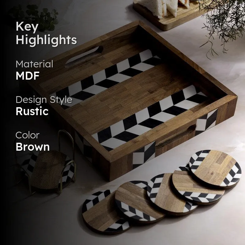 Nihi Black & White Stripe Serving Tray media 2