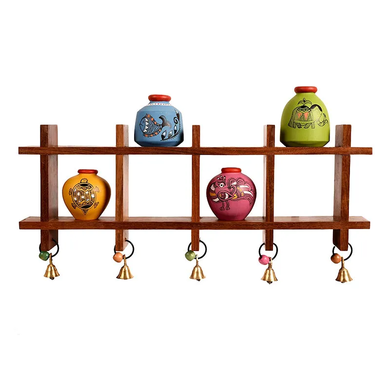 Girija Handcrafted Wall Shelf With Vase - Five Piece Set media 5
