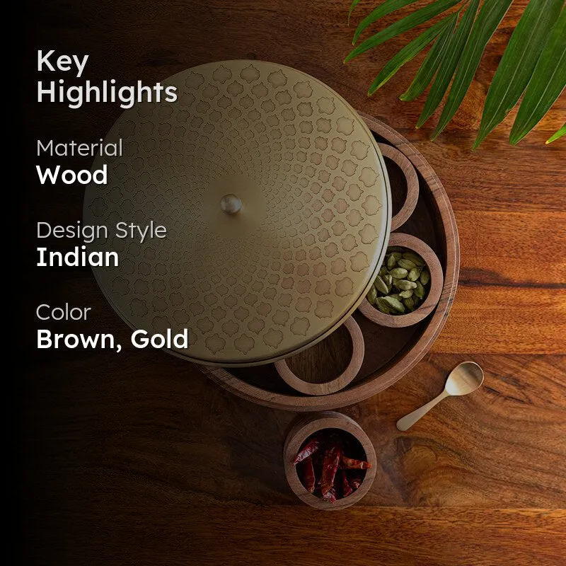 Diwan-E-Spice Sheesham Wood Wood & Brass Masala Box - 60 ML media 2