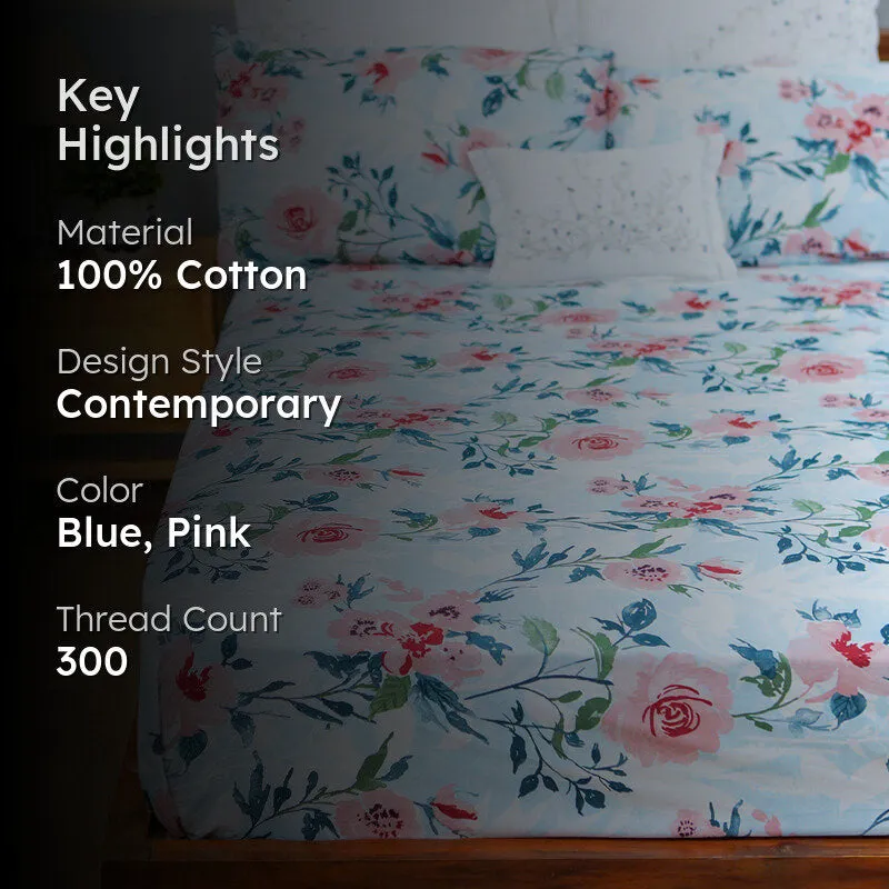 Soft Camellias Printed Cotton Duvet Cover - Pink media 2