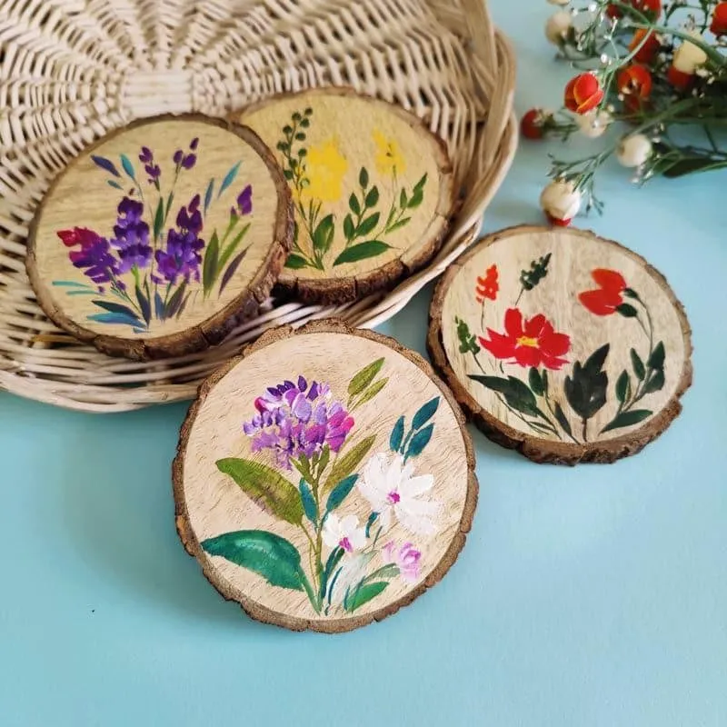 Rivera Bloom Handpainted Coaster -  Set Of Four media 1