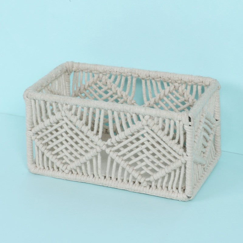 Ashi Handmade Boho Macrame Cotton Storage Basket media 5