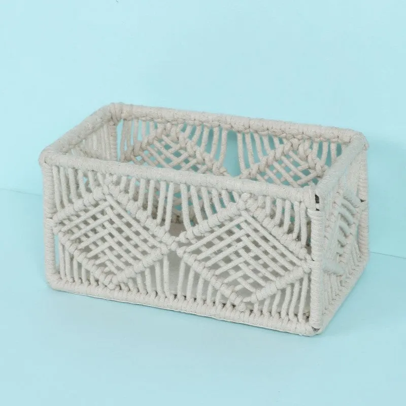 Ashi Handmade Boho Macrame Cotton Storage Basket media 5