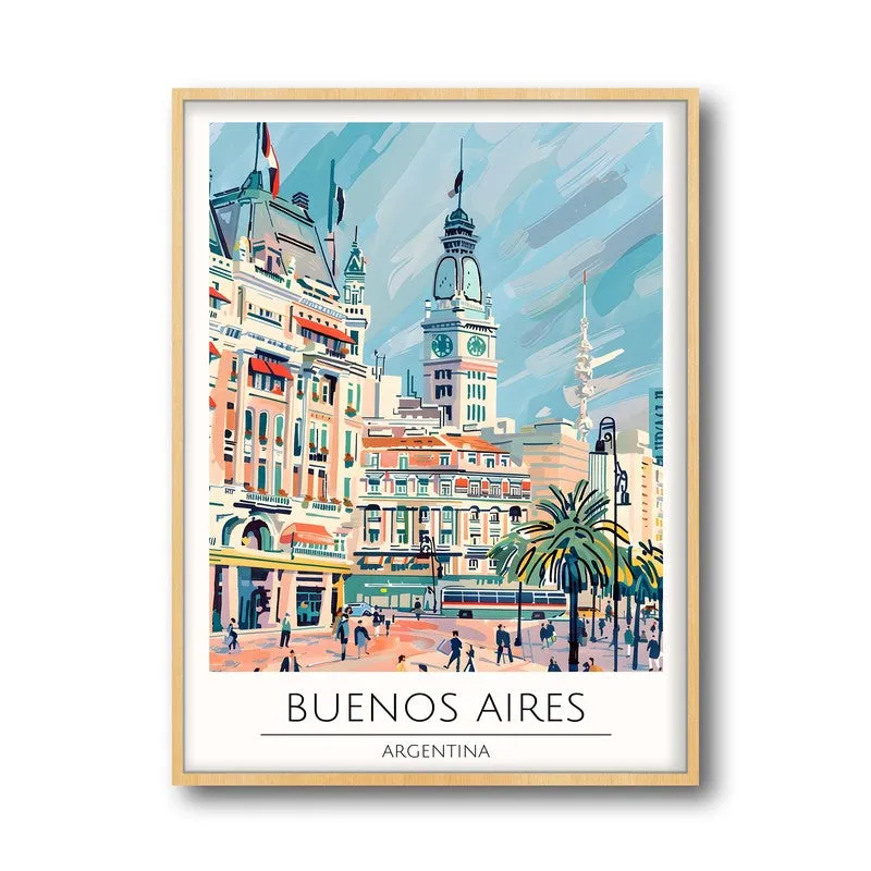 Vintage Buenos Aires Framed Canvas Archival Canvas Wall Painting - Natural Brown Frame media 5