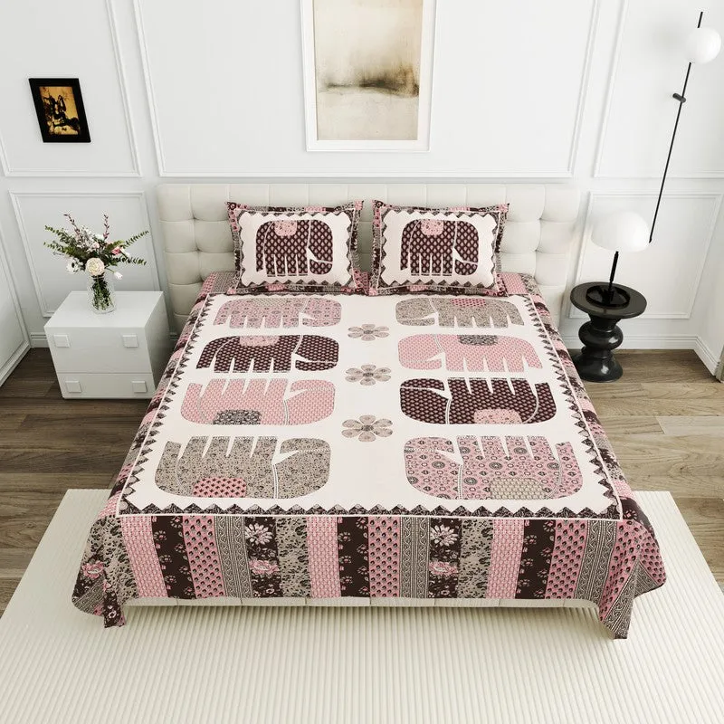 HaathiChhaap Cotton Bedsheet (Pink) - 160 TC media 1