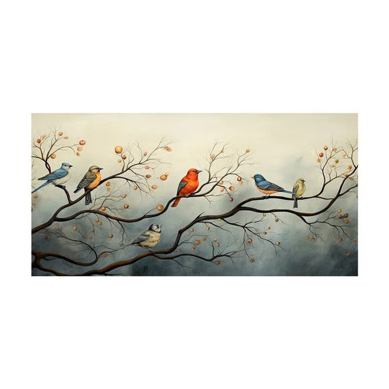 Perching Birds On Branch Poly Canvas Wall Painting media 4