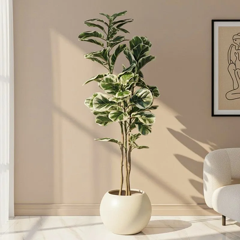 Faux Fiddle Leaf Fig Plant With Black Plastic Pot - 4.92 ft media 1