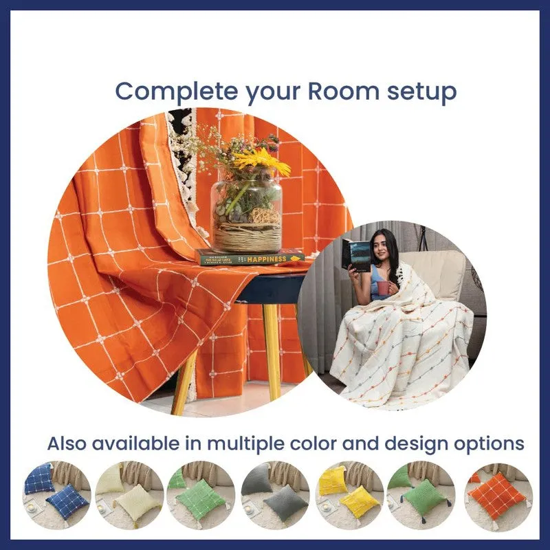 Urban Space Modern Grid Orange Cotton Cushion Covers - Set Of Two media 6