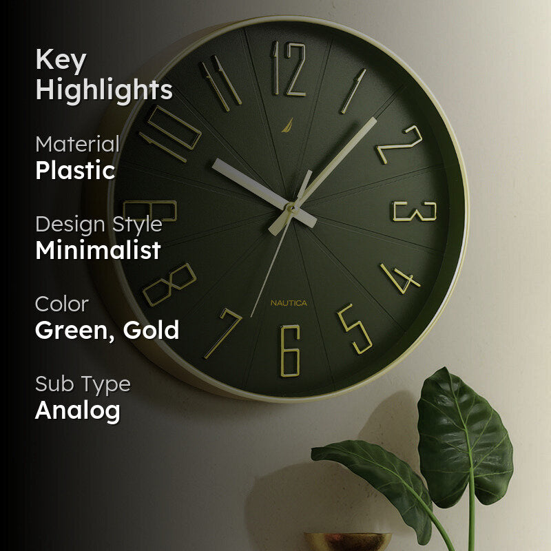 Caldre Analog Wall Clock - Green & Gold media 2