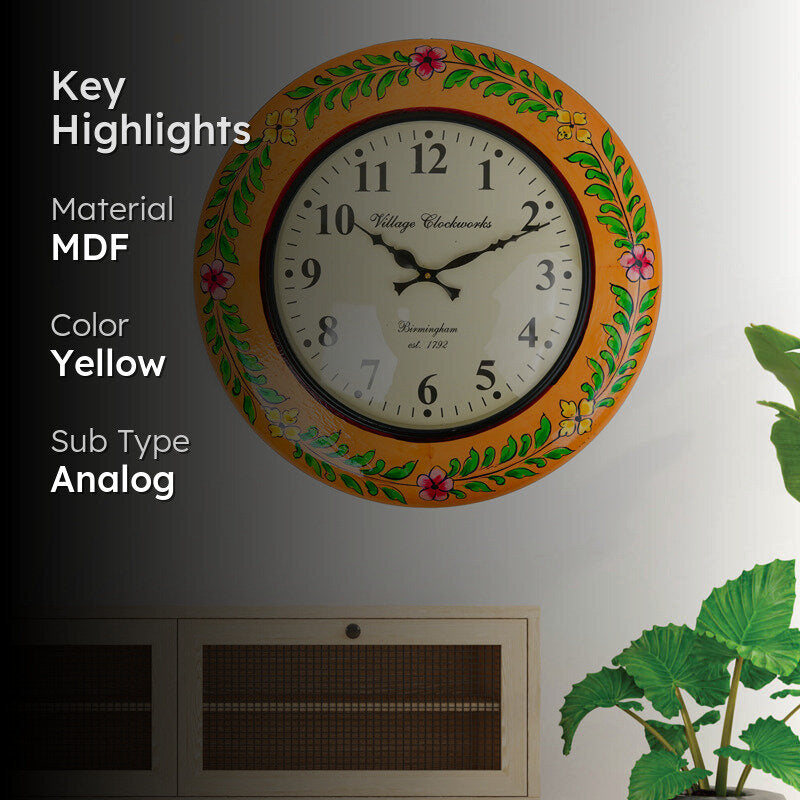 Golden Vines Hand-Painted Wood Wall Clock media 2