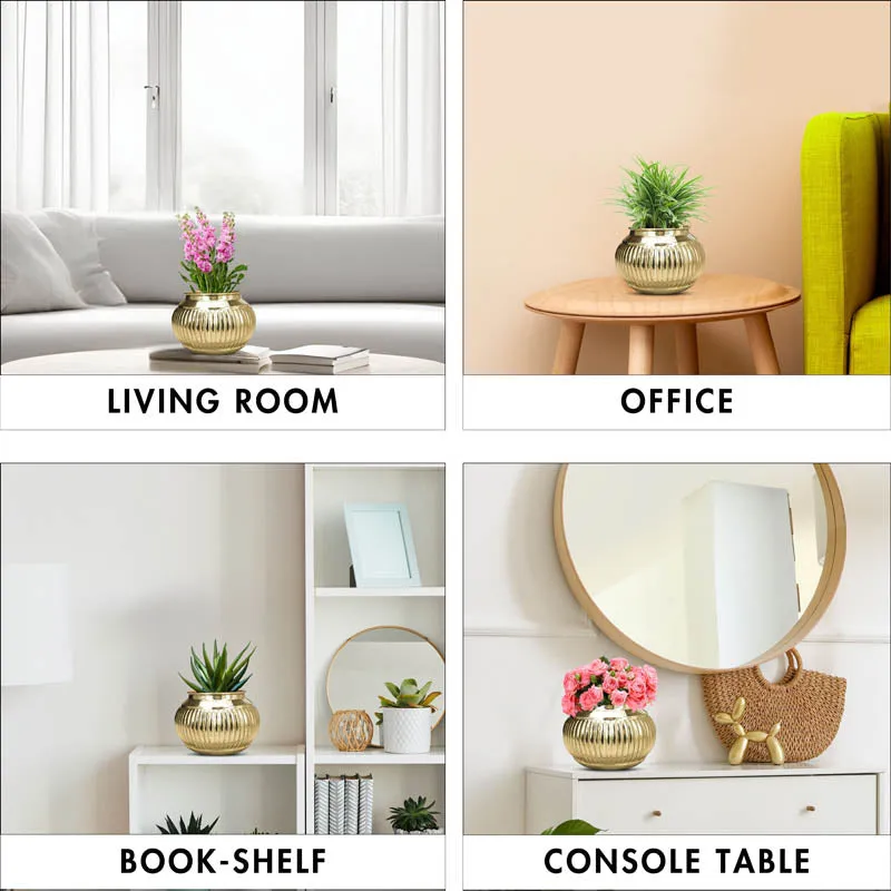 Potsi Gold Matki Metal Planter - Gold media 9