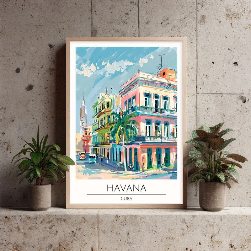 Vintage Havana Framed Canvas Archival Canvas Wall Painting - Natural Brown Frame media 3
