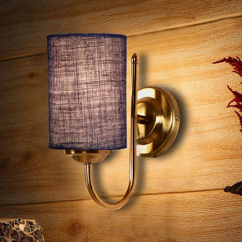 Altura Cylindrical Fabric & Metal Wall Lamp - Blue media 1