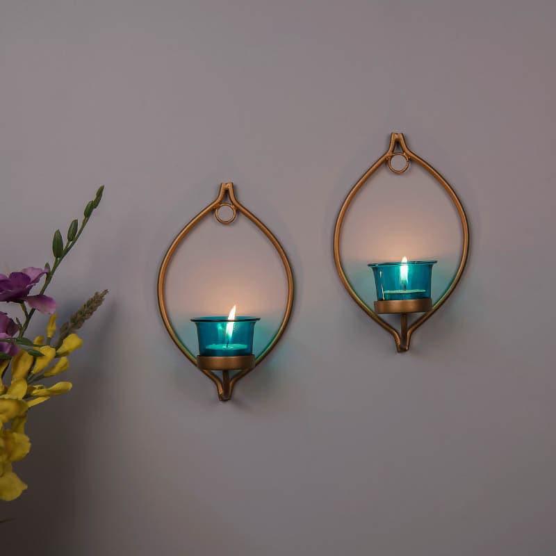 Leafy Sconce Candle Holder (Turquoise) - Set Of Two media 3