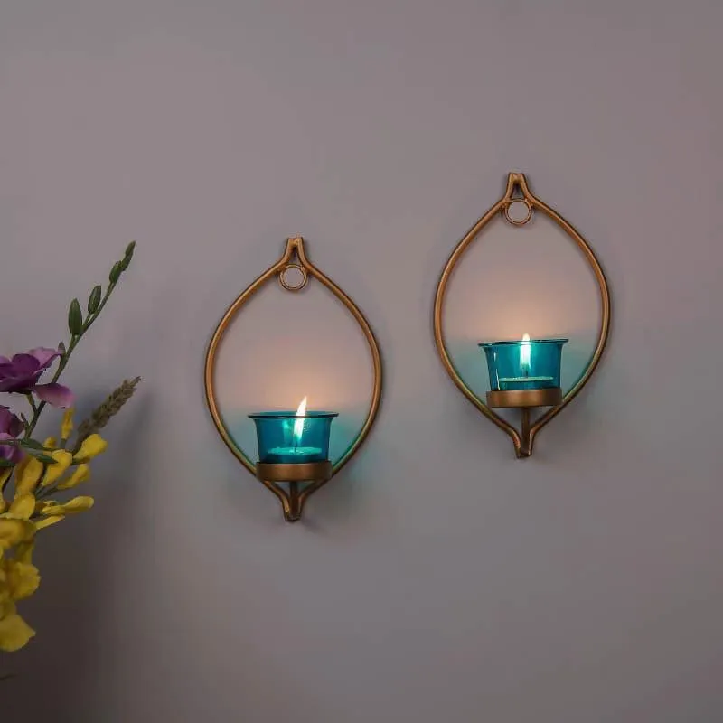 Leafy Sconce Candle Holder (Turquoise) - Set Of Two - 3