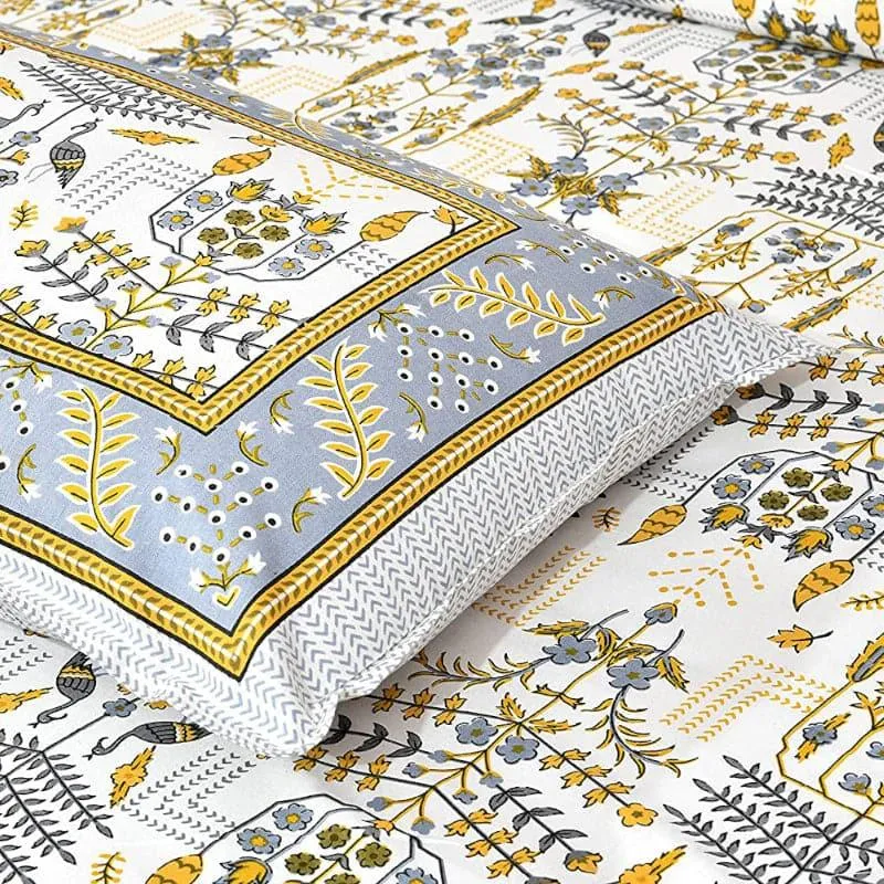 Evie Printed Cotton Bedsheet (Yellow) - 180 TC media 4