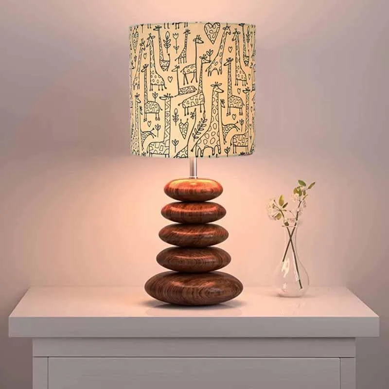 Tall Tales Brown Wood Fabric Table Lamp - Beige,Brown media 4