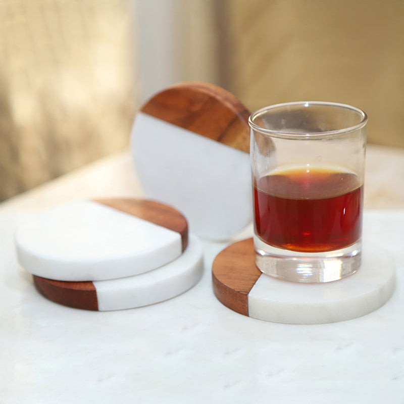 Celestria Round Marble & Wood Coaster - Set Of Four