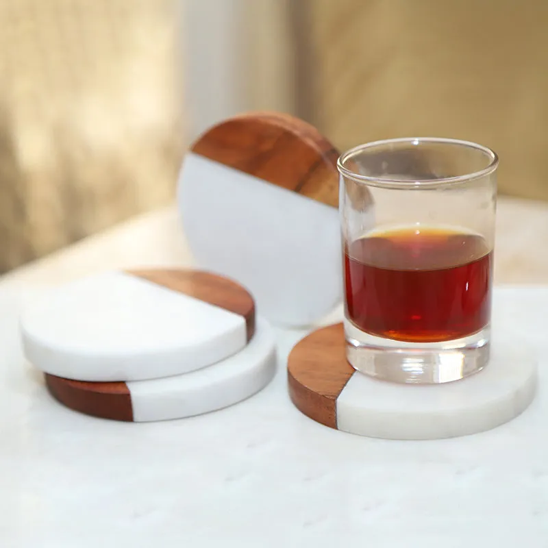Celestria Round Marble & Wood Coaster - Set Of Four media 1