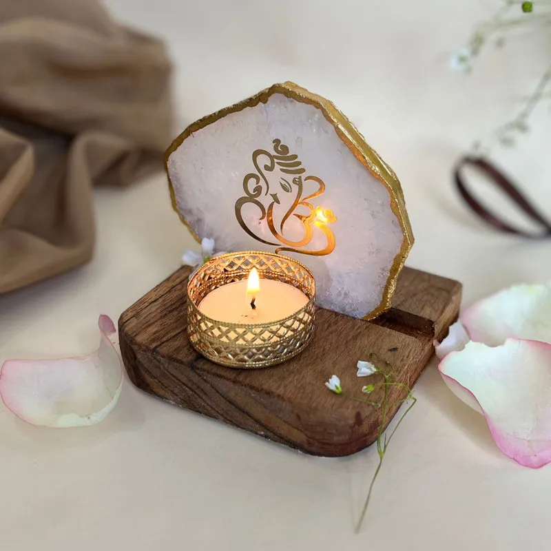 Ganesha Handcrafted Agate Religious Accent With Tealight Candle Holder - Turquoise media 3