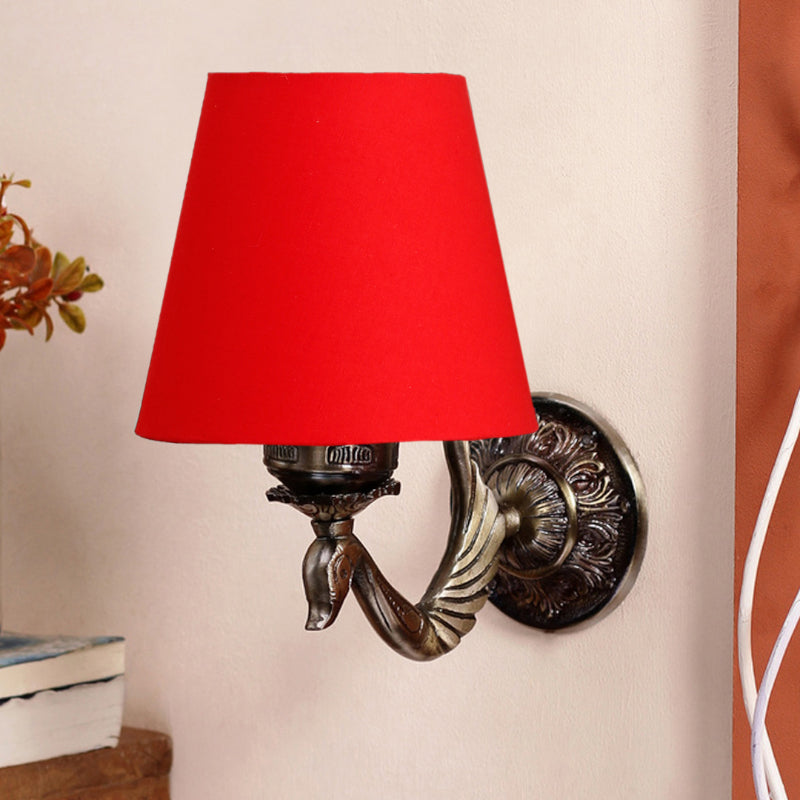 Amro Retro Conical Fabric & Metal Wall Lamp - Red media 3