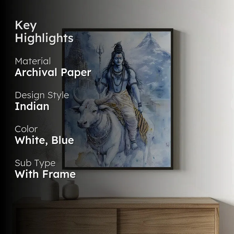 Nandivahana Spiritual Archival Paper Wall Painting With Frame - Black media 2