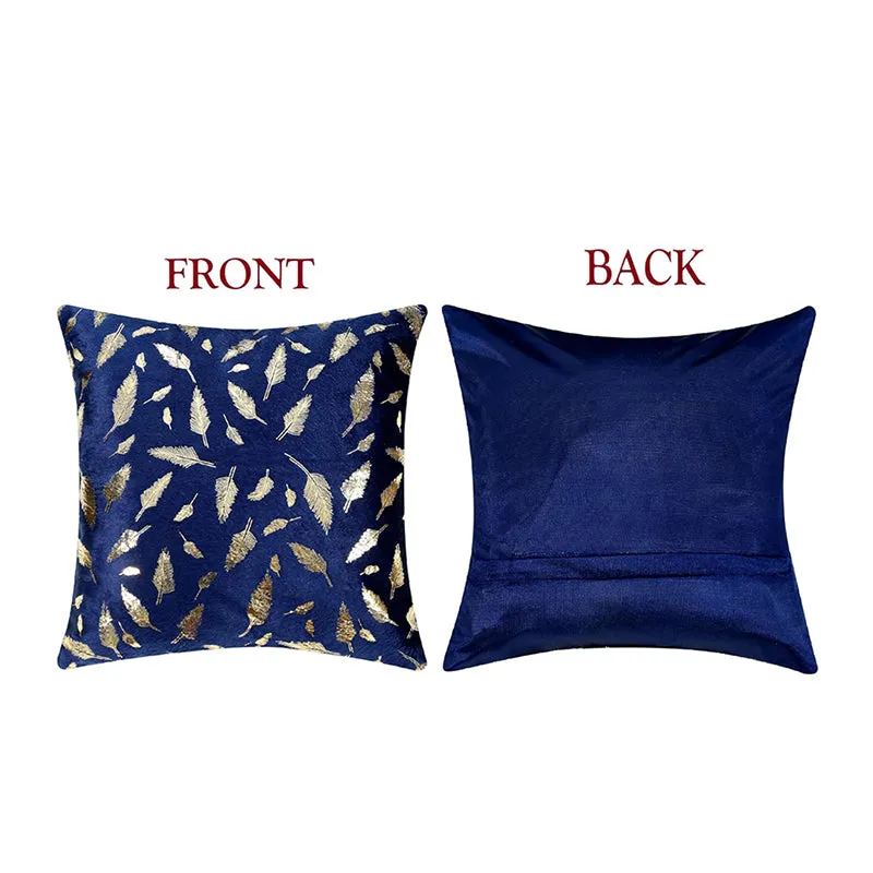 Golden Frond Velvet Cushion Cover (Blue) - Set Of Five media 3