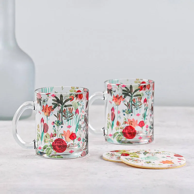 India Circus Rosewood Glow Glass Mug With Coaster (325 mL Each) - Four Piece Set media 1