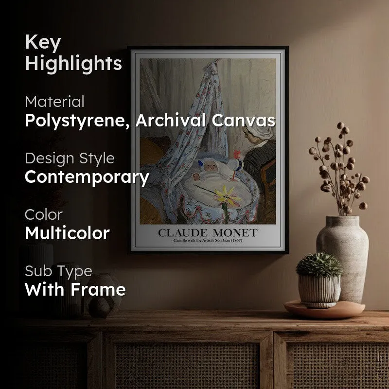 The Cradle Camille With the Artist's Son Jean Archival Canvas Wall Painting - Black Frame media 2