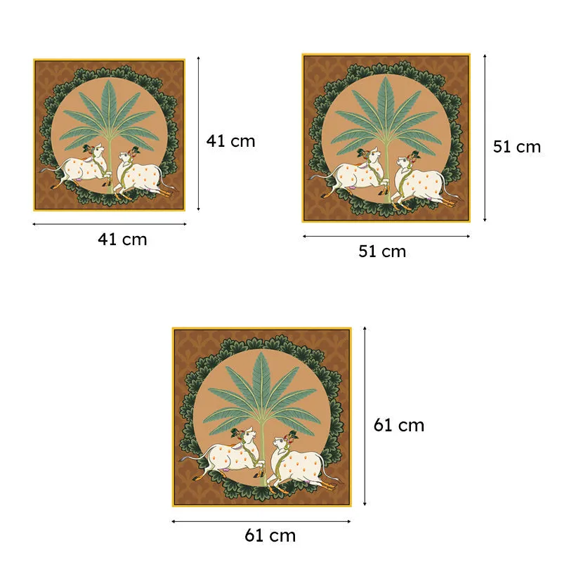 Cows In Tropics Canvas Wall Painting With Frame - Gold media 6
